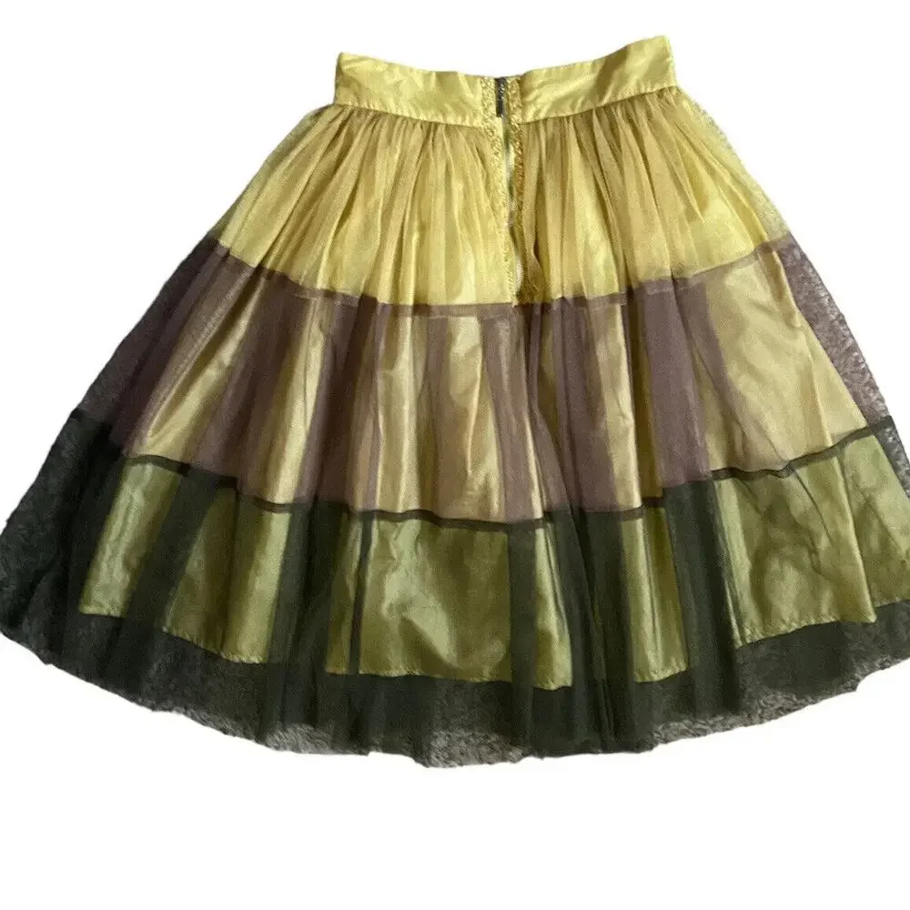 twelve by Princess tulle skirt Women xs stripe olive yellow Flare High Rise - Picture 2 of 11